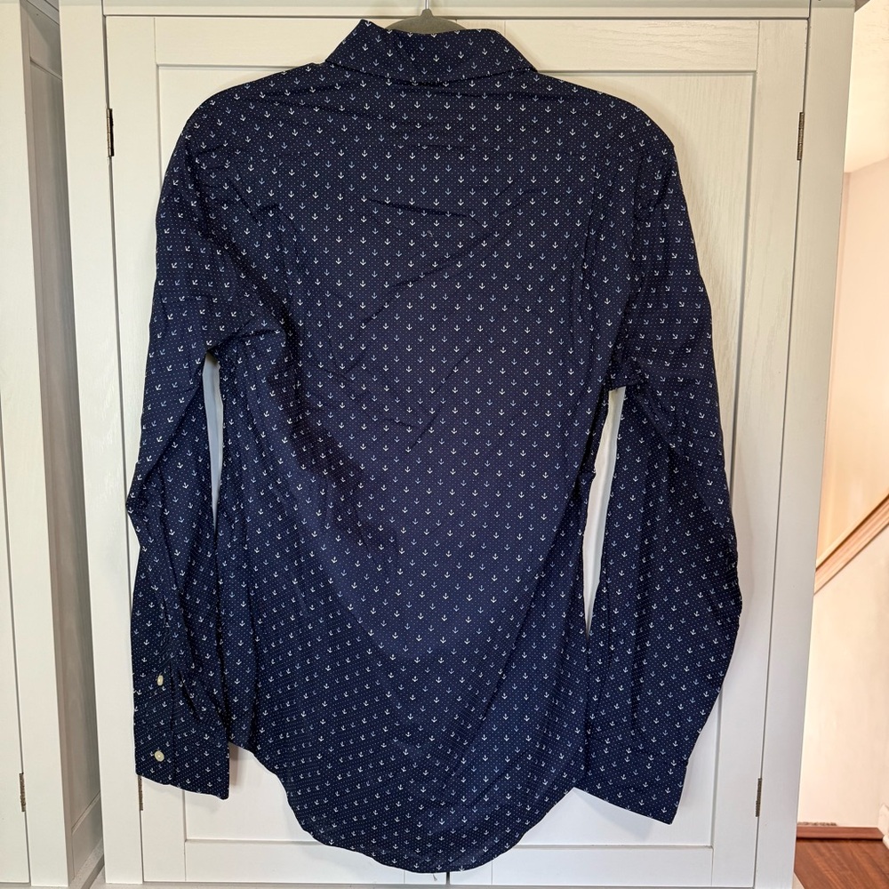 NWT Ralph Lauren Slim Fit Anchor Print Shirt Navy Blue Cotton Stretch Mens Small - Picture 8 of 10
